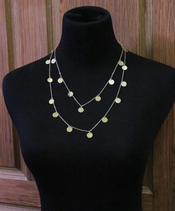 Women Fashion Wafer Long Necklace (Gold)