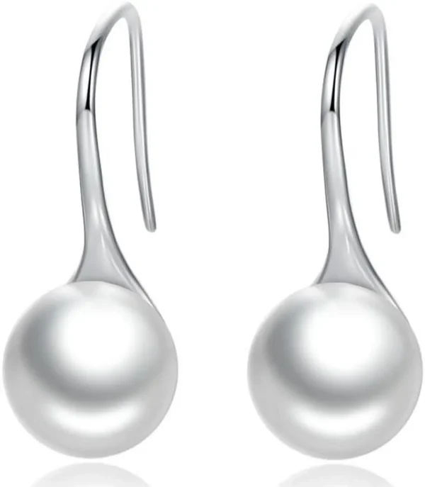 Women Sterling Silver Earrings Temperament Shell Beads Pearl Earrings White