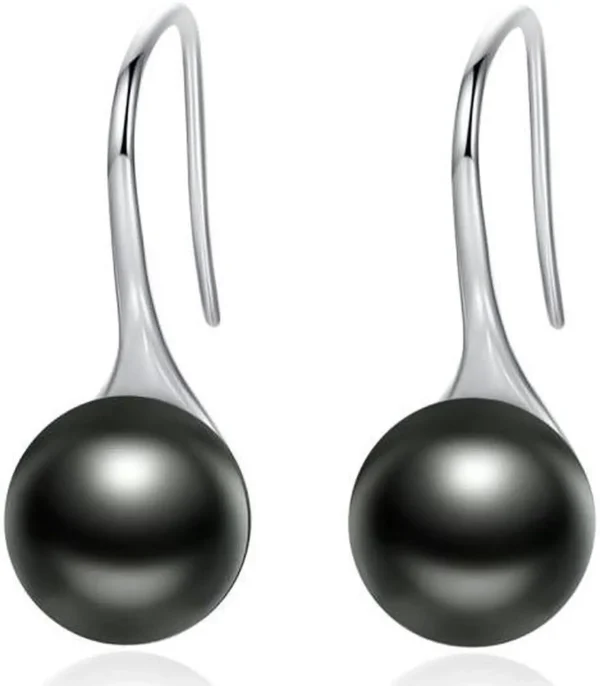 Women Sterling Silver Earrings Temperament Shell Beads Pearl Earrings Black