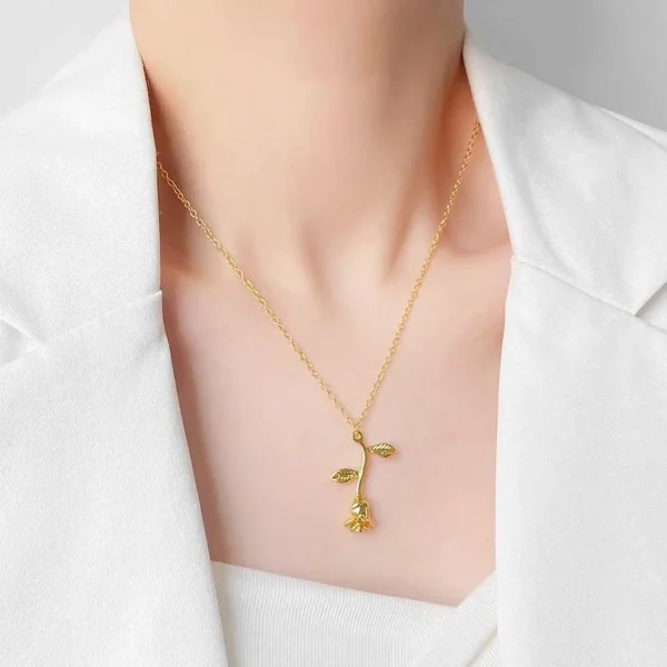 Valentines Day Gift Rose Flower Pendant Jewelry Chain Necklace, Chain Length: 45cm (Gold)