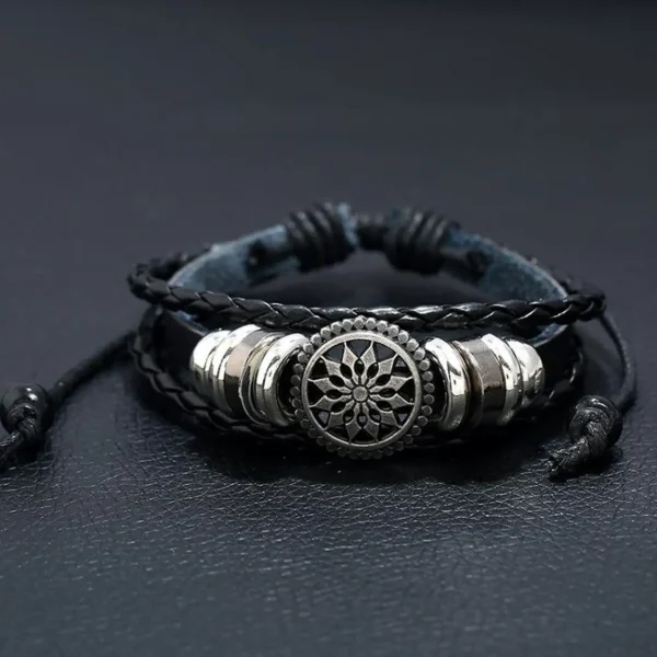 Sun Flower Beads Leather Personality Knitting Adjustable Bracelet