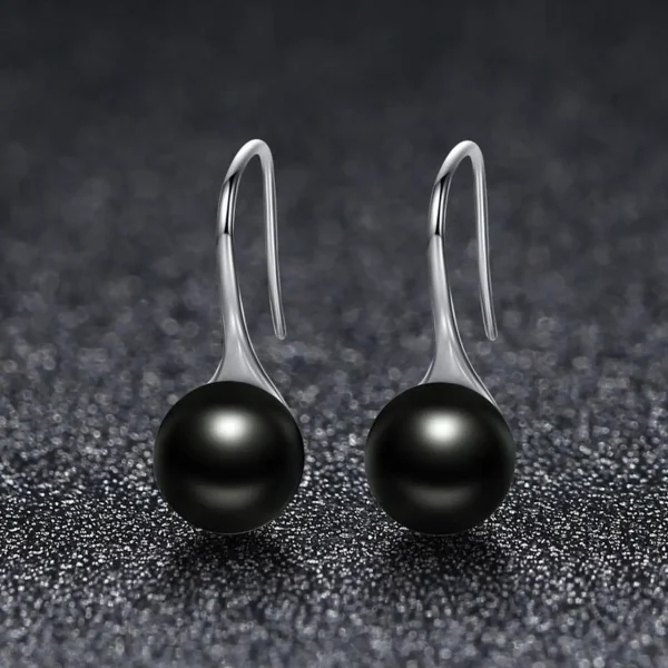 Women Sterling Silver Earrings Temperament Shell Beads Pearl Earrings Black - Image 2