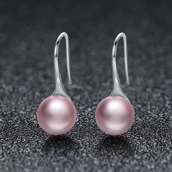 Women Sterling Silver Earrings Temperament Shell Beads Pearl Earrings Pink - Image 2