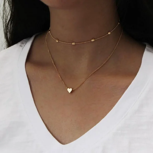 Jewelry Vintage Simple Copper Heart Multi - Layer Clavicle Necklace Wholesale Necklace (gold) - Image 2