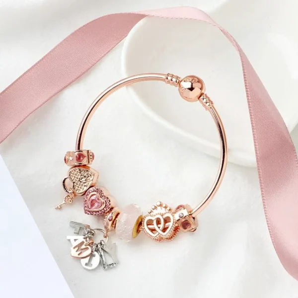 Rose Gold Love Heart Lock Decorative Bracelet, Length: 20cm 20cm