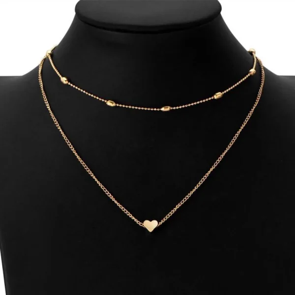 Jewelry Vintage Simple Copper Heart Multi - Layer Clavicle Necklace Wholesale Necklace (gold) - Image 3