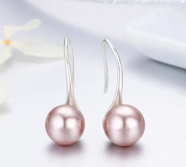Women Sterling Silver Earrings Temperament Shell Beads Pearl Earrings Pink - Image 3