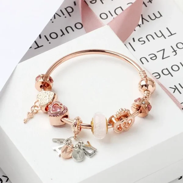 Rose Gold Love Heart Lock Decorative Bracelet, Length: 20cm 20cm - Image 2