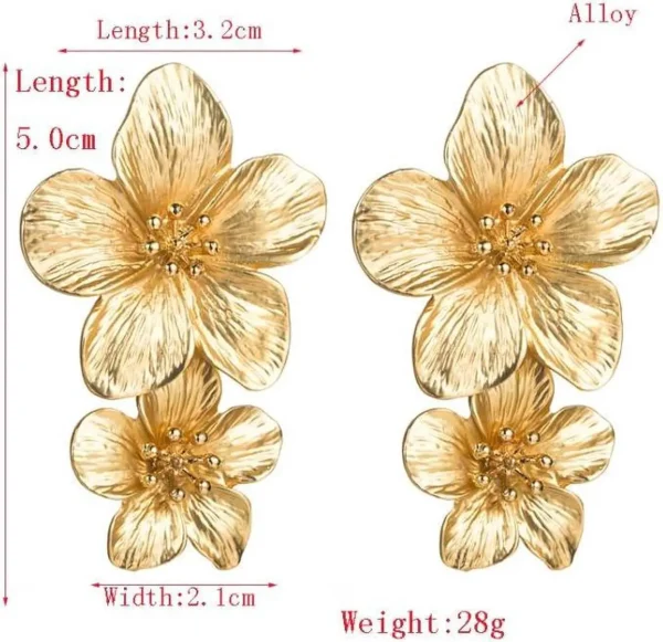 1 Pair Ladies Fashion Geometric Flower Earrings (Golden) - Image 3