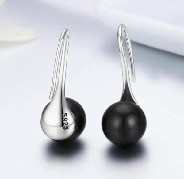 Women Sterling Silver Earrings Temperament Shell Beads Pearl Earrings Black - Image 3