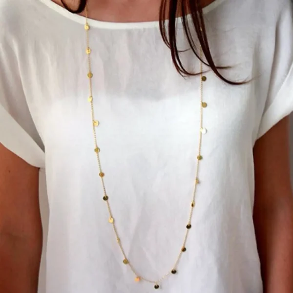 Women Fashion Wafer Long Necklace (Gold) - Image 4