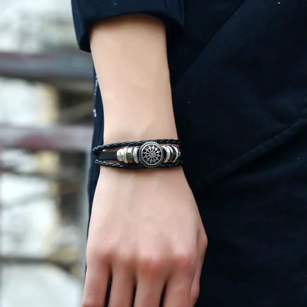 Sun Flower Beads Leather Personality Knitting Adjustable Bracelet - Image 4
