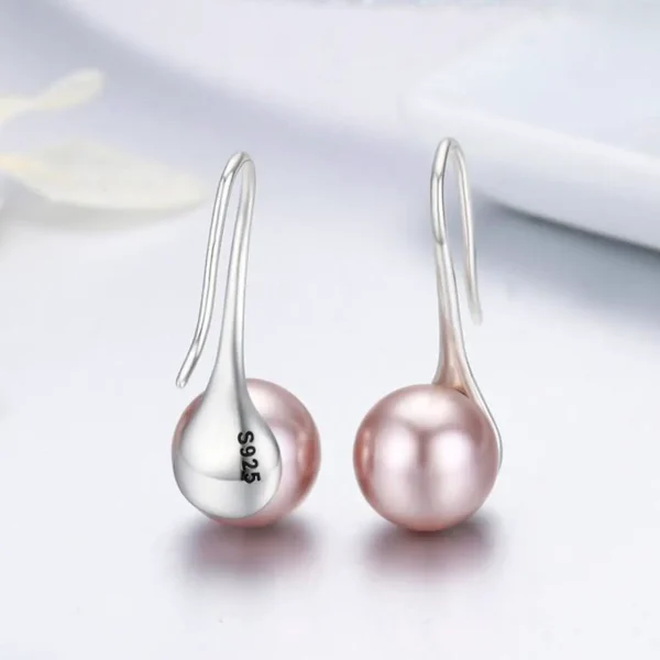 Women Sterling Silver Earrings Temperament Shell Beads Pearl Earrings Pink - Image 4