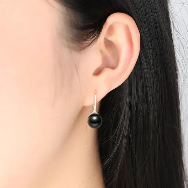 Women Sterling Silver Earrings Temperament Shell Beads Pearl Earrings Black - Image 5